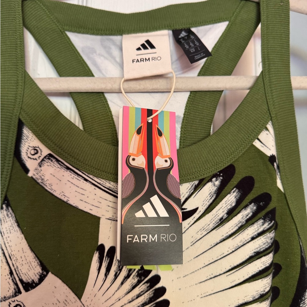 NWT Adidas x Farm Rio Jersey Farm Midi Dress in Cream White and Crew Green - Picture 5 of 11